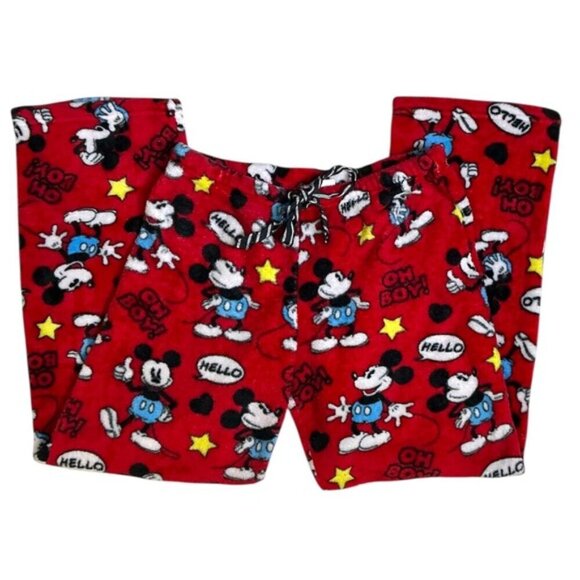 Disney Mickey Mouse Pajama Bottom Sleep Pant Plush Fleece Drawstring Red Women M - Picture 6 of 16